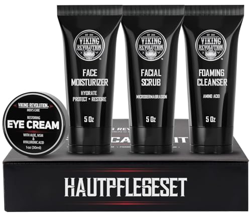 Viking Revolution - Gesichtspflege Männer - (142 g je) Verjüngende Feuchtigkeitscreme, Mikrodermabrasion-Gesichtspeeling, Schaumreiniger, Eye Cream (29 g) - Herren Geschenke von Viking Revolution