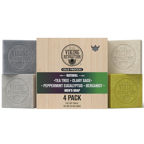 Viking Revolution - Duschseife Männer - 4er-Set - Teebaum, Pfefferminze, Bergamot, Muskatellersalbei - Festes Duschgel - 4 x 140 g von Viking Revolution