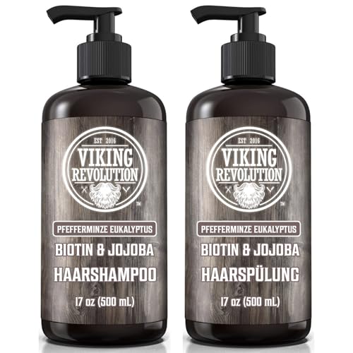 Viking Revolution Biotin Shampoo- und Conditioner - Set für Männer, Eukalyptus und Pfefferminze, Shampoo- und Conditioner - Set mit Jojobaöl und Minzöl, Pfefferminzöl, Haarspülung für Männer (17 oz) von Viking Revolution