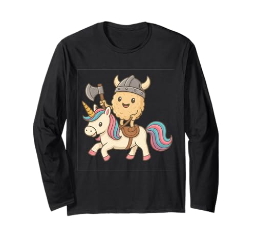 Wikinger Reisball reitet EIN Einhorn Jungen Mädchen Männer Frauen Kinder Langarmshirt von Viking Rice Ball Riding A Unicorn Rainbow Shop