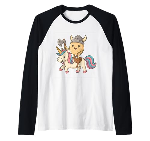 Wikinger Reisball reitet EIN Einhorn Jungen Mädchen Männer Frauen Kinder Raglan von Viking Rice Ball Riding A Unicorn Rainbow Shop