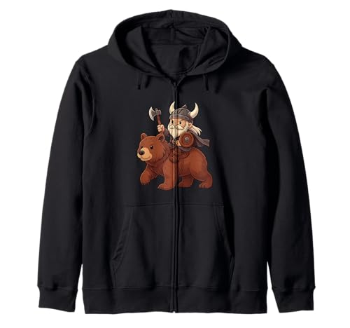 Wikinger reitet einen Bär Jungen Mädchen Männer Frauen Kinder Erwachsene Kapuzenjacke von Viking Riding A Bear Rainbow Shop