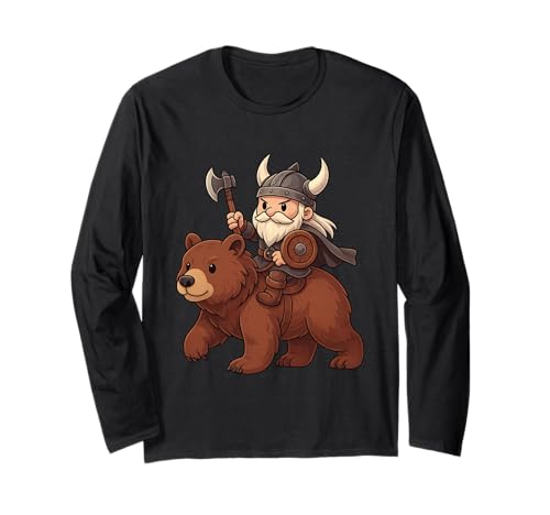 Wikinger reitet einen Bär Jungen Mädchen Männer Frauen Kinder Erwachsene Langarmshirt von Viking Riding A Bear Rainbow Shop