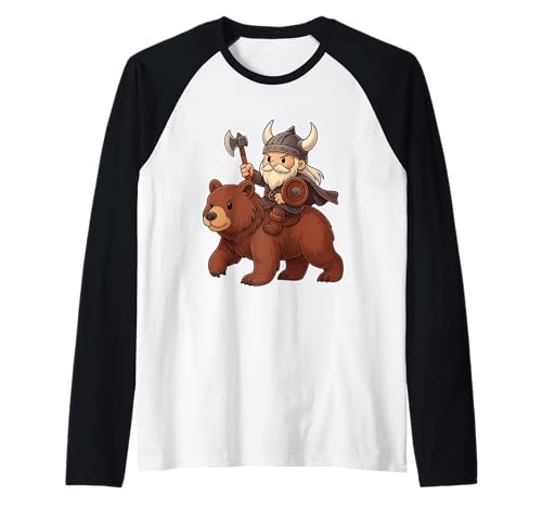 Wikinger reitet einen Bär Jungen Mädchen Männer Frauen Kinder Erwachsene Raglan von Viking Riding A Bear Rainbow Shop