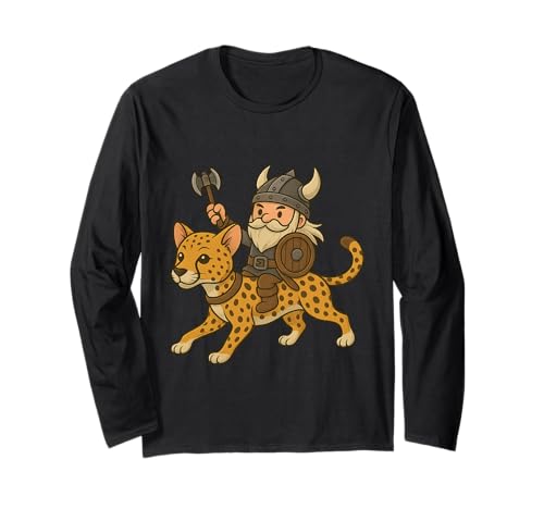 Wikinger reitet einen Gepard Jungen Mädchen Männer Frauen Kinder Erwachsene Langarmshirt von Viking Riding A Cheetah Rainbow Shop