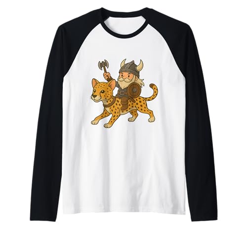 Wikinger reitet einen Gepard Jungen Mädchen Männer Frauen Kinder Erwachsene Raglan von Viking Riding A Cheetah Rainbow Shop