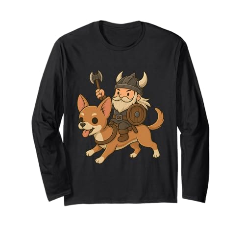 Wikinger reiten Chihuahua Jungen Mädchen Männer Frauen Kinder Erwachsene Langarmshirt von Viking Riding A Chihuahua Rainbow Shop