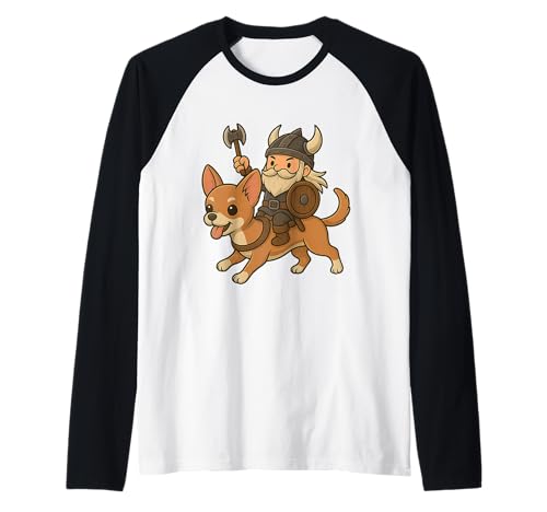 Wikinger reiten Chihuahua Jungen Mädchen Männer Frauen Kinder Erwachsene Raglan von Viking Riding A Chihuahua Rainbow Shop