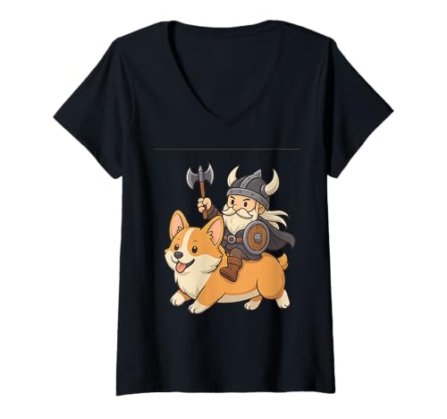 Damen Wikinger Reiten Corgi Hund Mädchen Männer Frauen Kinder Erwachsene T-Shirt mit V-Ausschnitt Damen Wikinger Reiten Corgi Hund Mädchen Männer Frauen Kinder Erwachsene T-Shirt mit V-Ausschnitt von Viking Riding A Corgi Dog Rainbow Shop