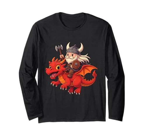 Wikinger reitet einen Drachen Jungen Mädchen Männer Frauen Kinder Erwachsene Langarmshirt von Viking Riding A Dragon Rainbow Shop