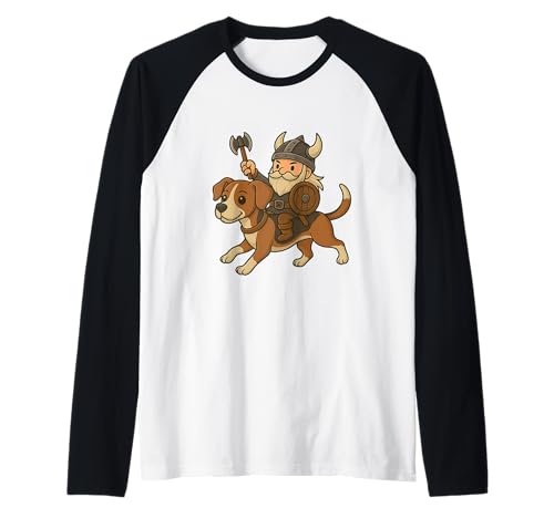 Wikinger reitet einen Fuchshund Hund Jungen Mädchen Männer Frauen Kinder Erwachsene Raglan von Viking Riding A Foxhound Dog Rainbow Shop