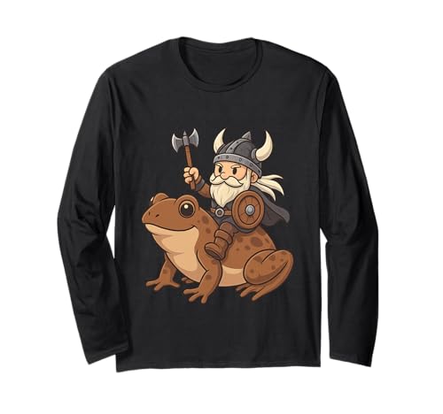 Wikinger reitet einen Frosch Jungen Mädchen Männer Frauen Kinder Erwachsene Langarmshirt von Viking Riding A Frog Rainbow Shop