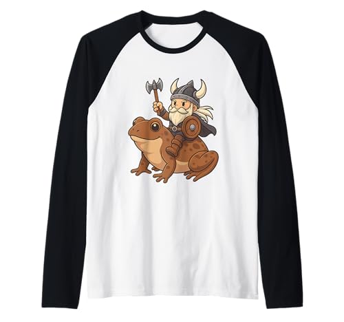 Wikinger reitet einen Frosch Jungen Mädchen Männer Frauen Kinder Erwachsene Raglan von Viking Riding A Frog Rainbow Shop