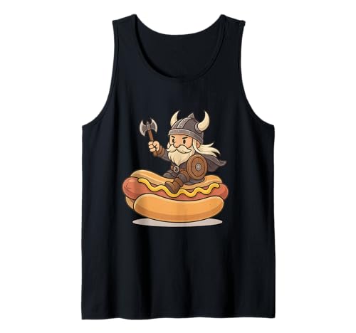 Wikinger reitet einen Hot Dog, Mädchen, Männer, Frauen, Kinder, Teenager, Erwachsene Tank Top von Viking Riding A Hot Dog Rainbow Shop