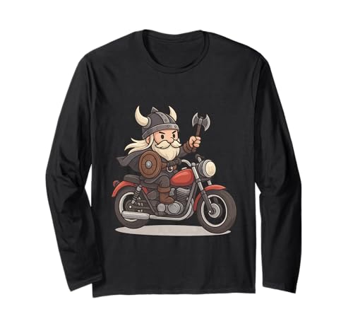 Wikinger Reiten Motorrad Jungen Mädchen Männer Frauen Kinder Erwachsene Langarmshirt von Viking Riding A Motorcycle Rainbow Shop