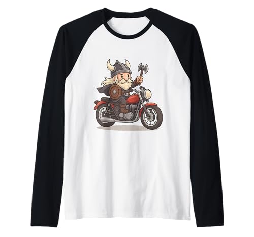 Wikinger Reiten Motorrad Jungen Mädchen Männer Frauen Kinder Erwachsene Raglan von Viking Riding A Motorcycle Rainbow Shop