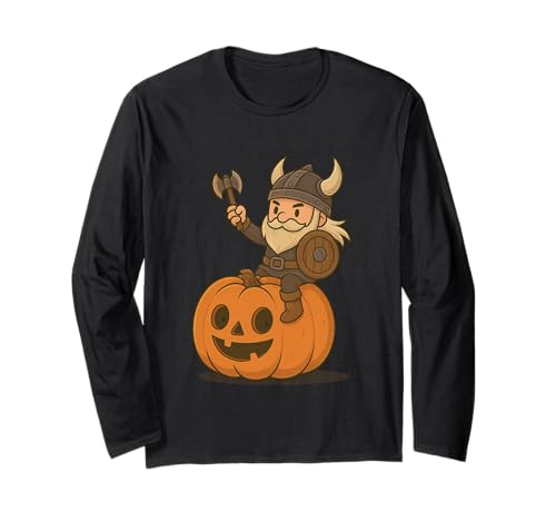 Wikinger reitet einen Kürbis Jungen Mädchen Männer Frauen Kinder Erwachsene Langarmshirt von Viking Riding A Pumpkin Rainbow Shop Halloween