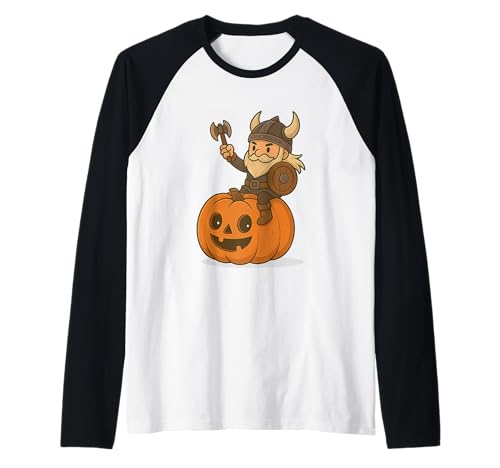 Wikinger reitet einen Kürbis Jungen Mädchen Männer Frauen Kinder Erwachsene Raglan von Viking Riding A Pumpkin Rainbow Shop Halloween