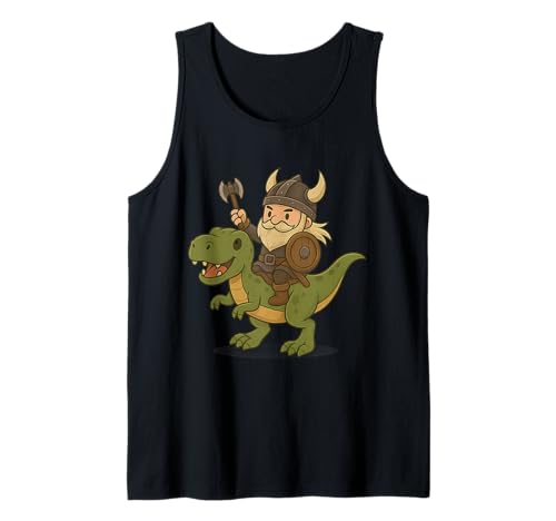 Wikinger reitet einen Dinosaurier Jungen Mädchen Männer Frauen Kinder Erwachsene Tank Top von Viking Riding A T. Rex Rainbow Shop