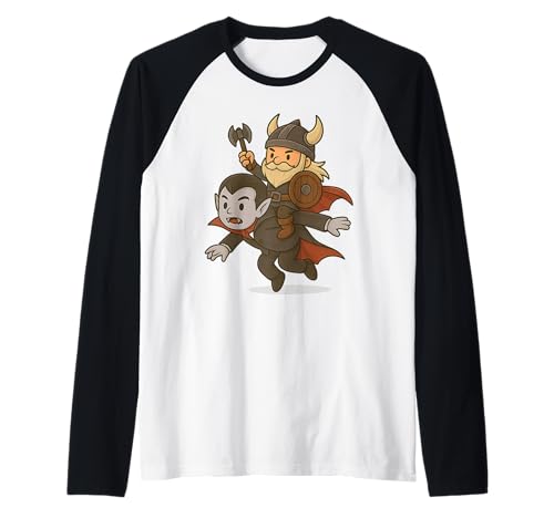 Wikinger reitet einen Vampir Jungen Mädchen Männer Frauen Kinder Erwachsene Raglan von Viking Riding A Vampire Rainbow Shop