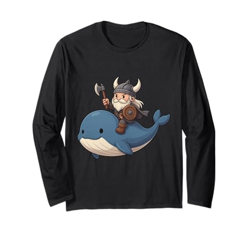 Wikinger reitet einen Wal Jungen Mädchen Männer Frauen Kinder Erwachsene Langarmshirt von Viking Riding A Whale Rainbow Shop