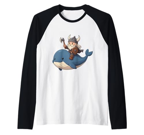 Wikinger reitet einen Wal Jungen Mädchen Männer Frauen Kinder Erwachsene Raglan von Viking Riding A Whale Rainbow Shop