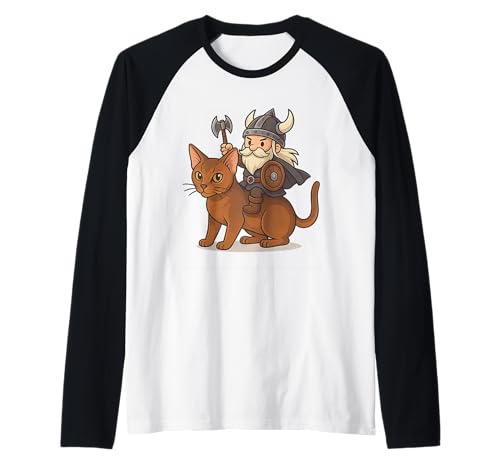 Wikinger Reiten Abessinier Katze Jungen Mädchen Männer Frauen Kinder Erwachsene Raglan von Viking Riding Abyssinian Cat Rainbow Shop