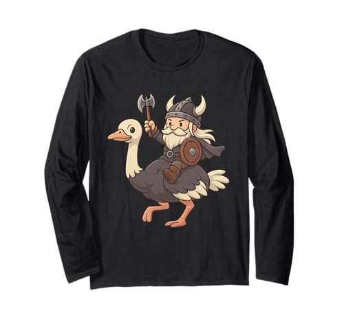 Wikinger reitet einen Strauß Jungen Mädchen Männer Frauen Kinder Erwachsene Langarmshirt von Viking Riding An Ostrich Rainbow Shop