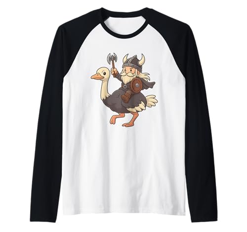 Wikinger reitet einen Strauß Jungen Mädchen Männer Frauen Kinder Erwachsene Raglan von Viking Riding An Ostrich Rainbow Shop