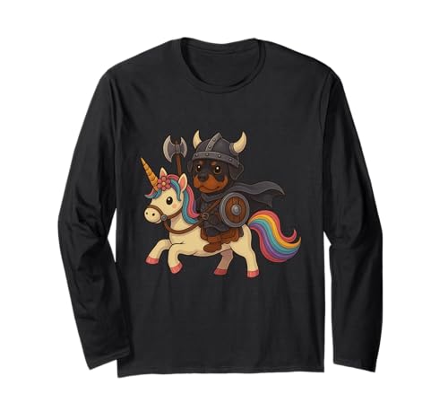 Wikinger Rottweiler reitet EIN Einhorn Jungen Mädchen Männer Frauen Kinder Langarmshirt von Viking Rottweiler Riding A Unicorn Rainbow Shop