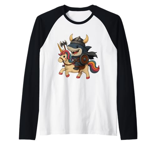 Wikinger Hai reitet EIN Einhorn Jungen Mädchen Männer Frauen Kinder Raglan von Viking Shark Riding A Unicorn Rainbow Shop