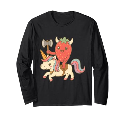 Wikinger Erdbeere reitet EIN Einhorn Jungen Mädchen Männer Frauen Kinder Langarmshirt von Viking Strawberry Riding A Unicorn Rainbow Shop