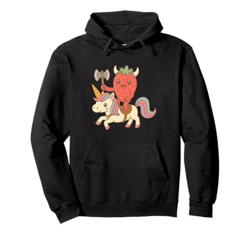 Wikinger Erdbeere reitet EIN Einhorn Jungen Mädchen Männer Frauen Kinder Pullover Hoodie von Viking Strawberry Riding A Unicorn Rainbow Shop