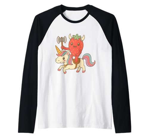 Wikinger Erdbeere reitet EIN Einhorn Jungen Mädchen Männer Frauen Kinder Raglan von Viking Strawberry Riding A Unicorn Rainbow Shop