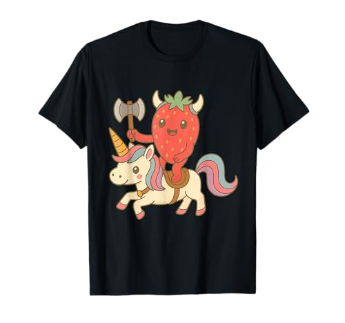 Wikinger Erdbeere reitet EIN Einhorn Jungen Mädchen Männer Frauen Kinder T-Shirt von Viking Strawberry Riding A Unicorn Rainbow Shop