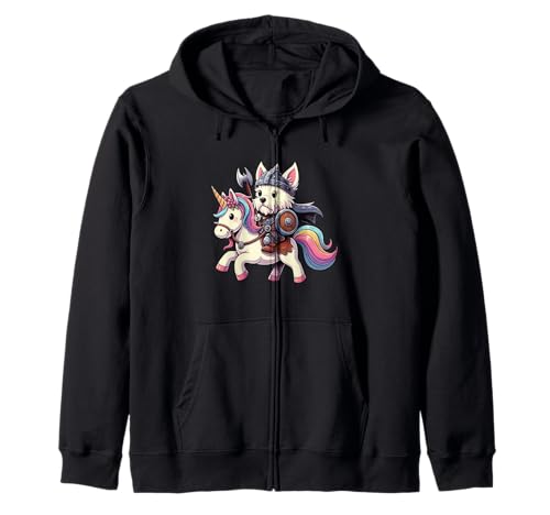 Viking West Highland Terrier reitet EIN Einhorn Jungen Mädchen Herren Kapuzenjacke von Viking Terrier Dog Riding A Unicorn Rainbow Shop