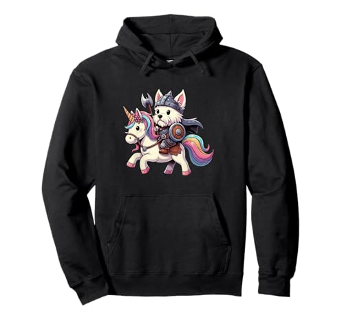 Viking West Highland Terrier reitet EIN Einhorn Jungen Mädchen Herren Pullover Hoodie von Viking Terrier Dog Riding A Unicorn Rainbow Shop