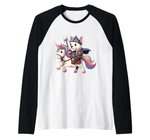 Viking West Highland Terrier reitet EIN Einhorn Jungen Mädchen Herren Raglan von Viking Terrier Dog Riding A Unicorn Rainbow Shop