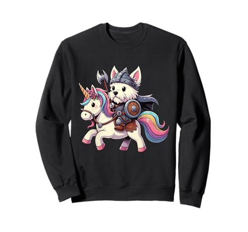 Viking West Highland Terrier reitet EIN Einhorn Jungen Mädchen Herren Sweatshirt von Viking Terrier Dog Riding A Unicorn Rainbow Shop