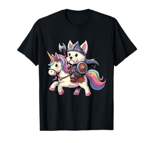 Viking West Highland Terrier reitet EIN Einhorn Jungen Mädchen Herren T-Shirt von Viking Terrier Dog Riding A Unicorn Rainbow Shop