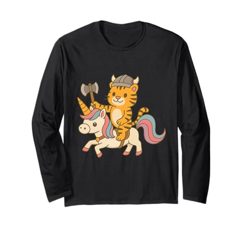 Wikinger Tiger reitet EIN Einhorn Jungen Mädchen Männer Frauen Kinder Langarmshirt von Viking Tiger Riding A Unicorn Rainbow Shop