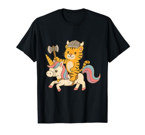 Wikinger Tiger reitet EIN Einhorn Jungen Mädchen Männer Frauen Kinder T-Shirt von Viking Tiger Riding A Unicorn Rainbow Shop