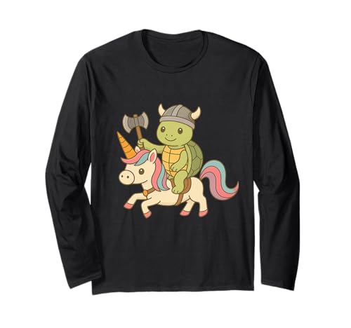 Wikinger Schildkröte reitet EIN Einhorn Jungen Mädchen Männer Frauen Kinder Langarmshirt von Viking Turtle Riding A Unicorn Rainbow Shop
