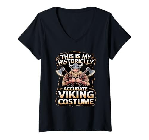 Damen Mein historisch genaues Wikinger-Kostüm T-Shirt mit V-Ausschnitt von Viking Warrior Heritage Apparel Legend