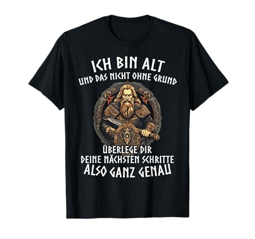 Viking Wikinger Odin Berserker Germanen Krieger T-Shirt für Kinder und Erwachsene, Unisex, Schwarz, V-Ausschnitt, Halbarm, Runen und nordischer Kompass, Größe 36 (Kleidergröße 36) von Viking Wikinger Odin Berserker Germanen Krieger