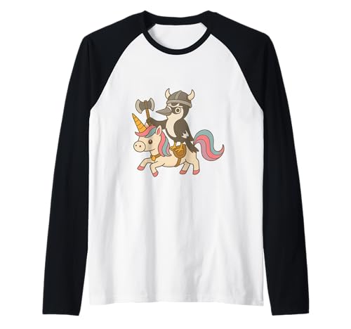 Wikinger Specht reitet EIN Einhorn Jungen Mädchen Männer Frauen Kinder Raglan von Viking Woodpecker Riding A Unicorn Rainbow Shop