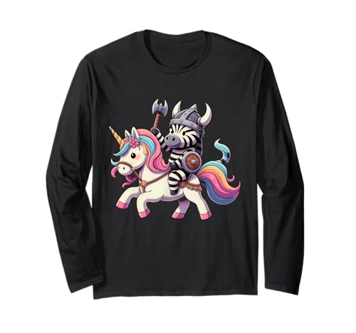 Viking Zebra reitet EIN Einhorn Jungen Mädchen Männer Frauen Kind Erwachsene Langarmshirt von Viking Zebra Riding A Unicorn Rainbow Shop