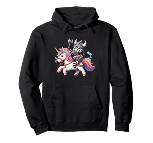Viking Zebra reitet EIN Einhorn Jungen Mädchen Männer Frauen Kind Erwachsene Pullover Hoodie von Viking Zebra Riding A Unicorn Rainbow Shop