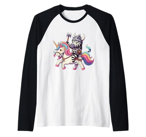 Viking Zebra reitet EIN Einhorn Jungen Mädchen Männer Frauen Kind Erwachsene Raglan von Viking Zebra Riding A Unicorn Rainbow Shop
