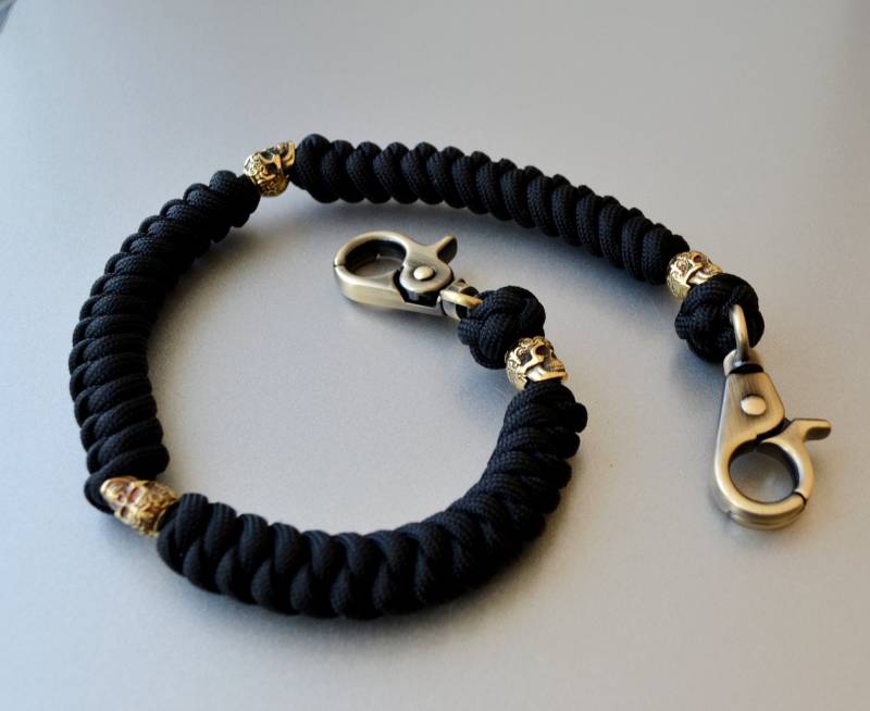 Schwarzes Portemonnaie, Handykette Aus Paracord Mit Totenkopf-Perlen Messing, Karabiner, Accessoires, Herren Geschenk, Geschenk Für Ihn von VikingJewelryPlace